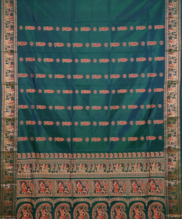 Turquoise blue handwoven silk baluchari saree