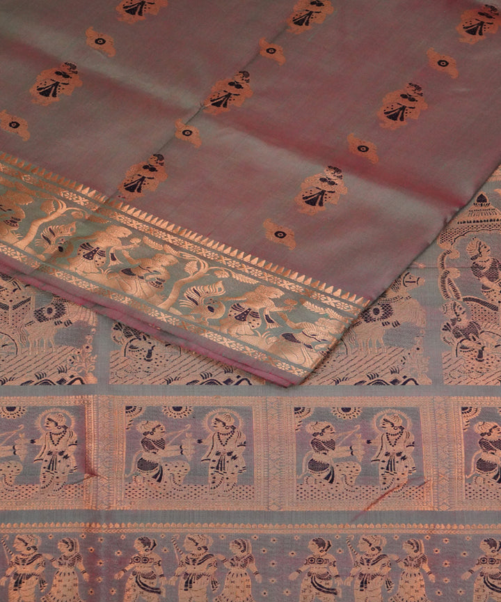 Grey cyan handwoven silk baluchari saree