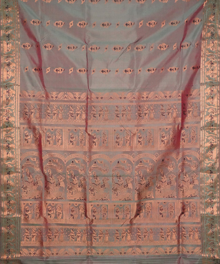 Grey cyan handwoven silk baluchari saree