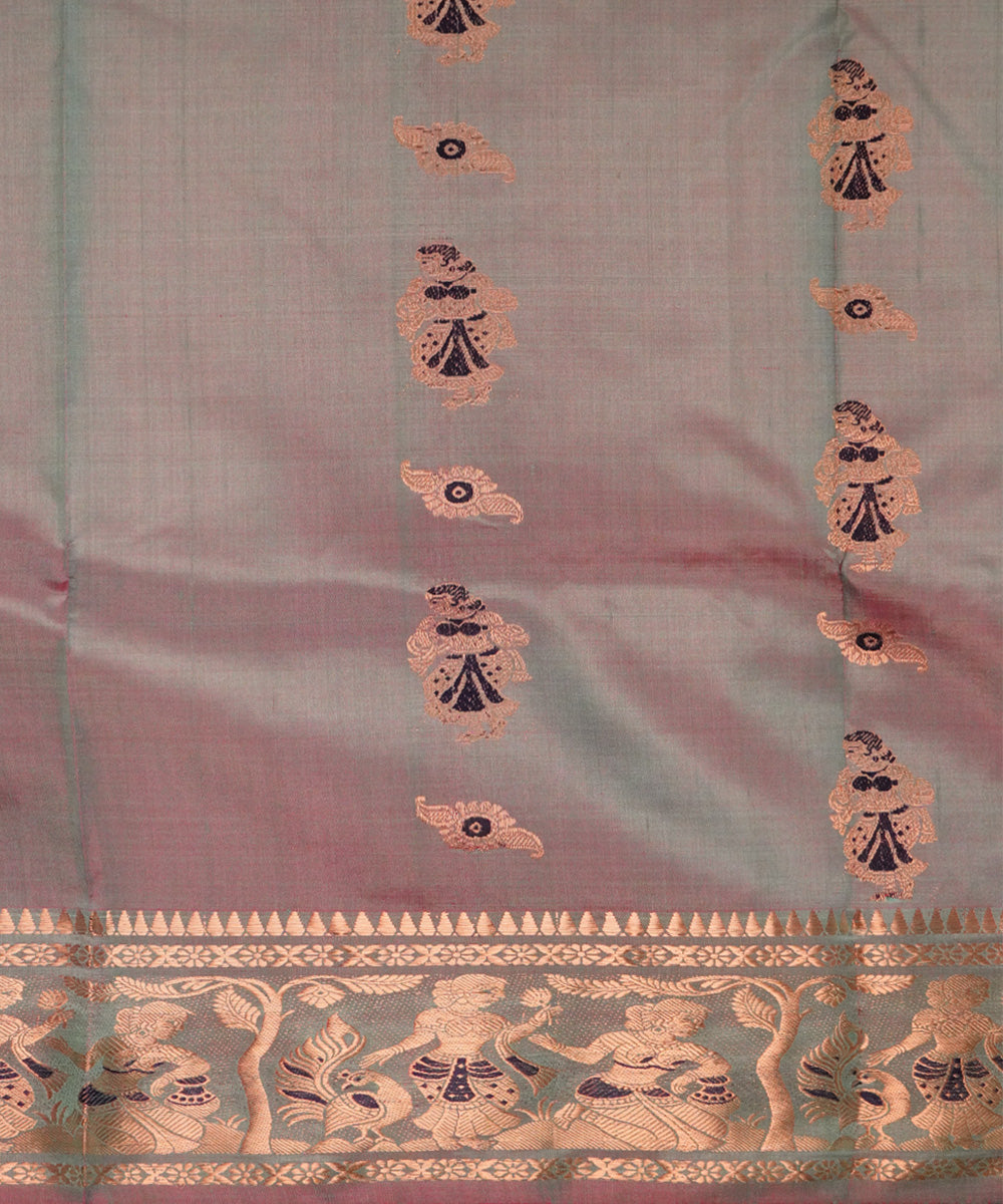 Grey cyan handwoven silk baluchari saree