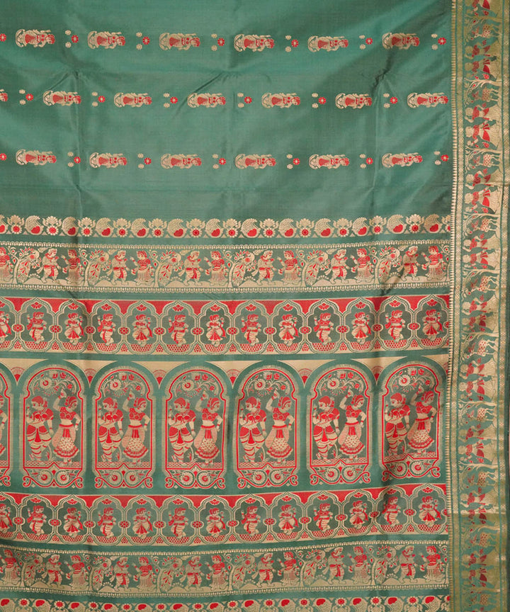 Dark green red handwoven silk baluchari saree