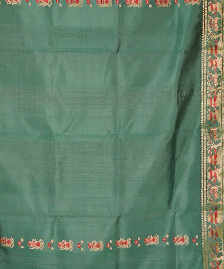 Dark green red handwoven silk baluchari saree