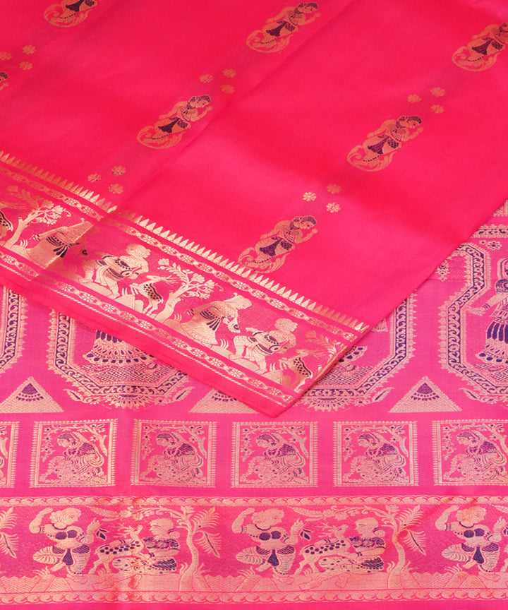 Pink handwoven silk baluchari saree