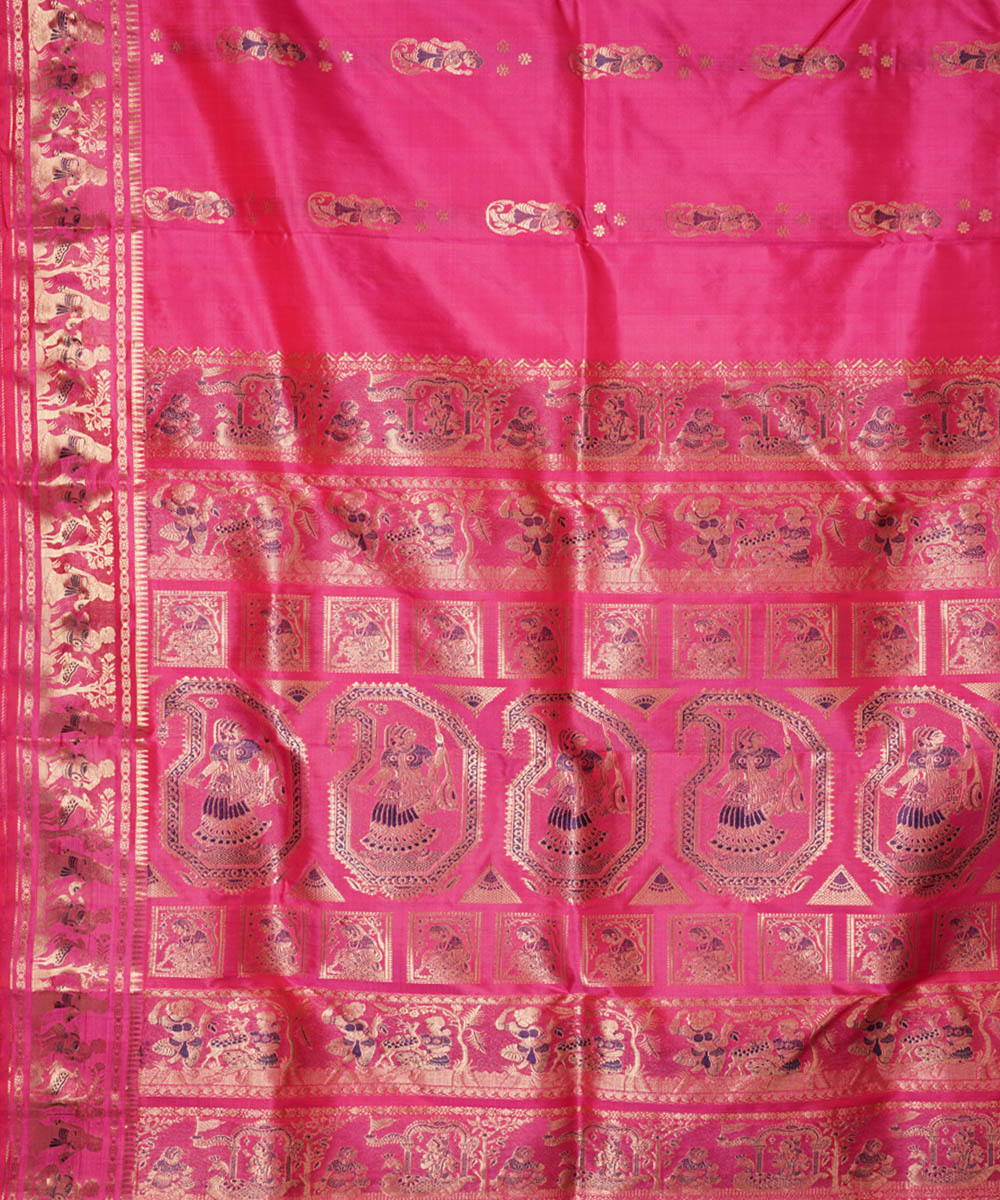 Pink handwoven silk baluchari saree