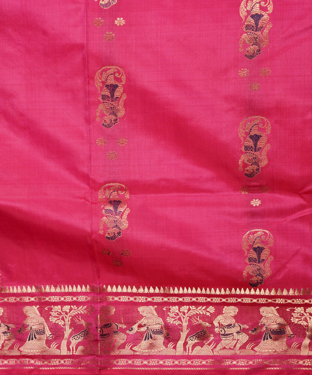 Pink handwoven silk baluchari saree