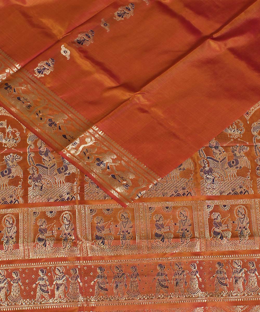 Orange handloom silk baluchari saree