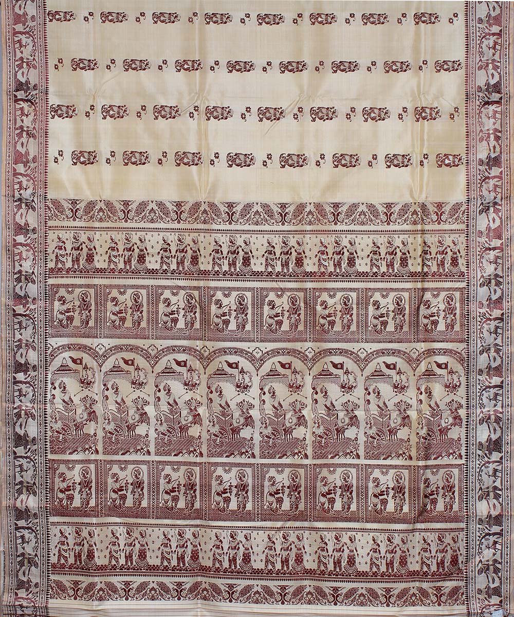 Cream silk handloom baluchari saree