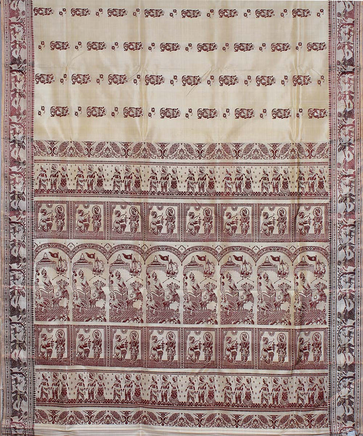 Cream silk handloom baluchari saree