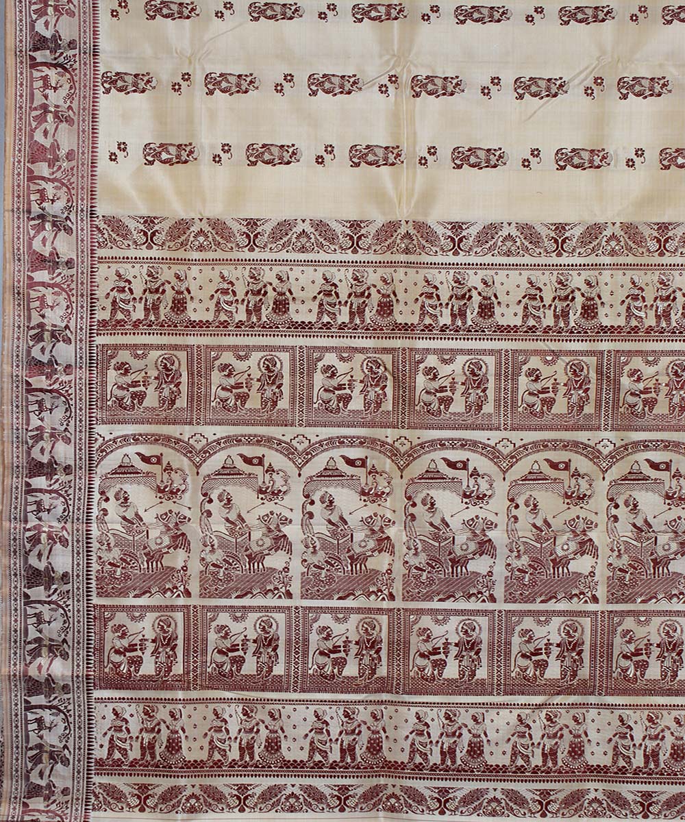Cream silk handloom baluchari saree