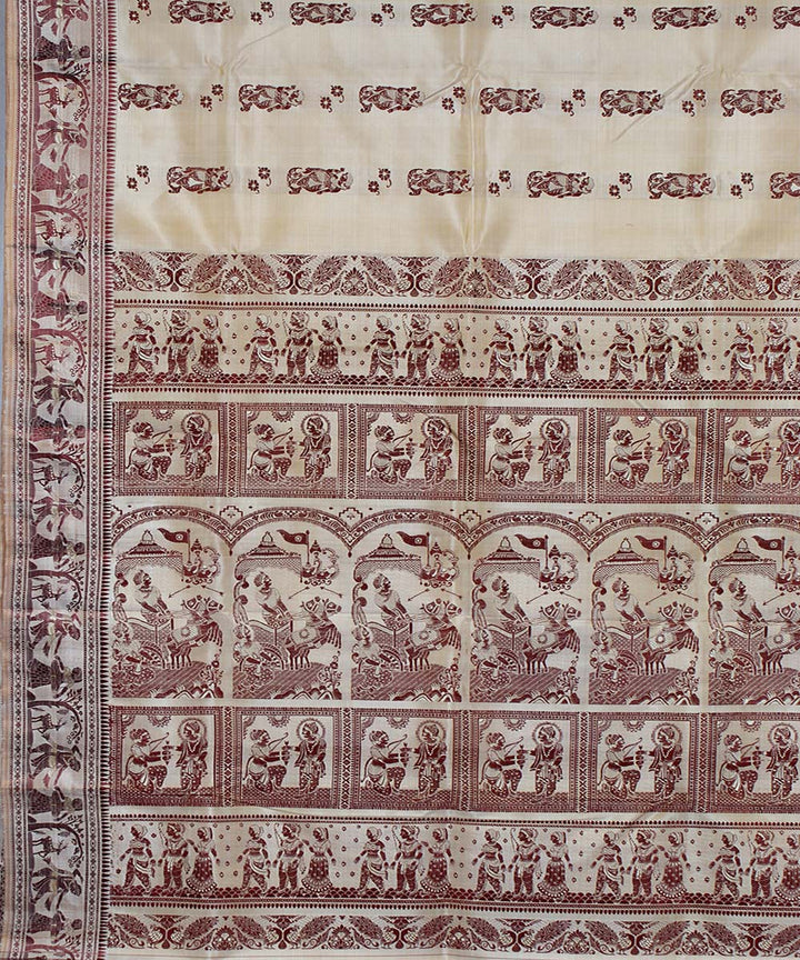 Cream silk handloom baluchari saree