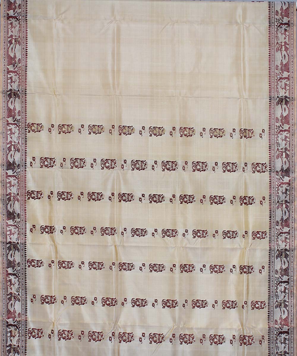 Cream silk handloom baluchari saree