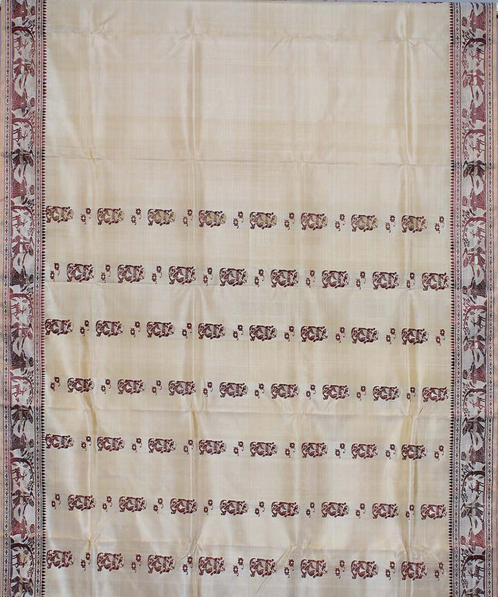 Cream silk handloom baluchari saree