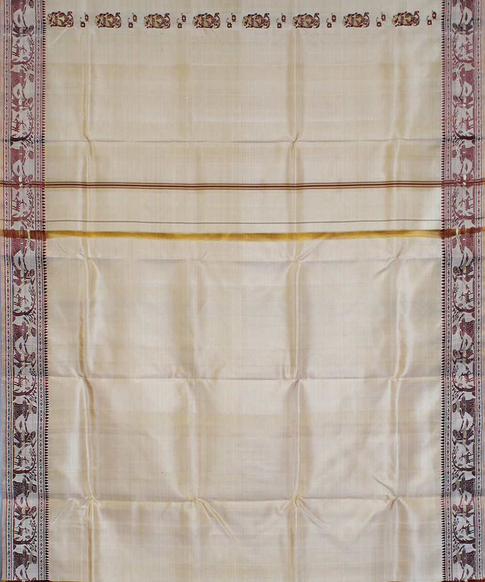 Cream silk handloom baluchari saree