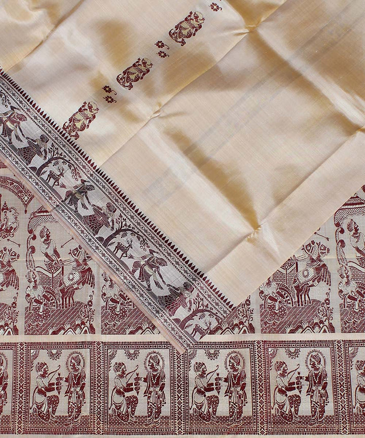 Cream silk handloom baluchari saree