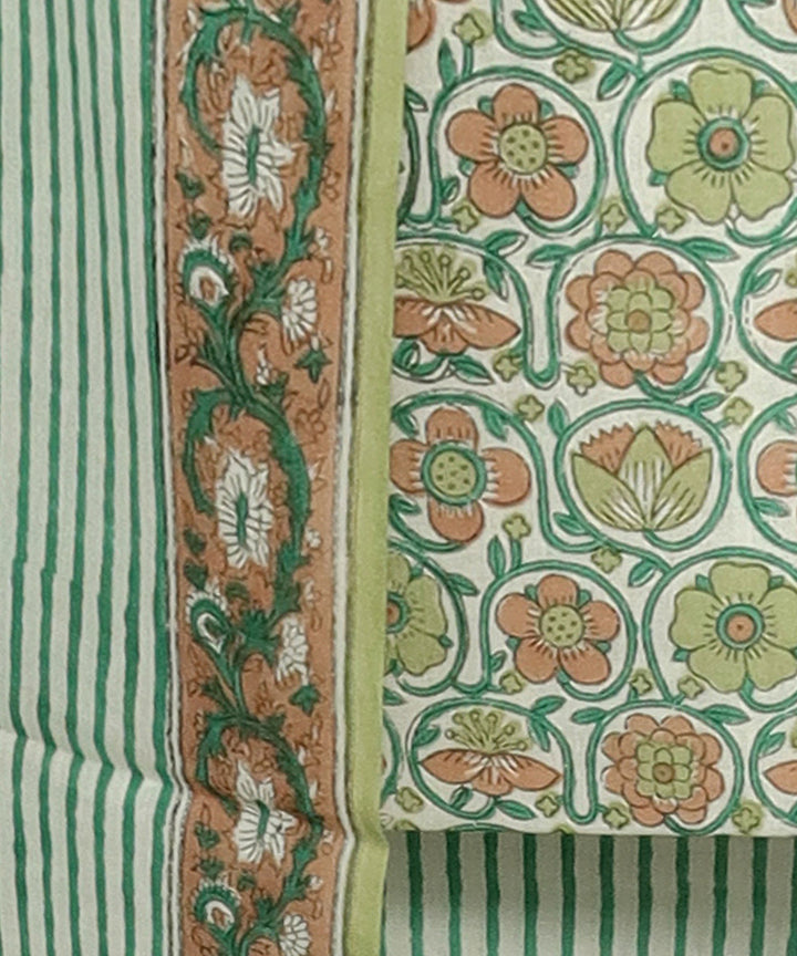 3pc Beige blue handblock print cotton bagru dress material