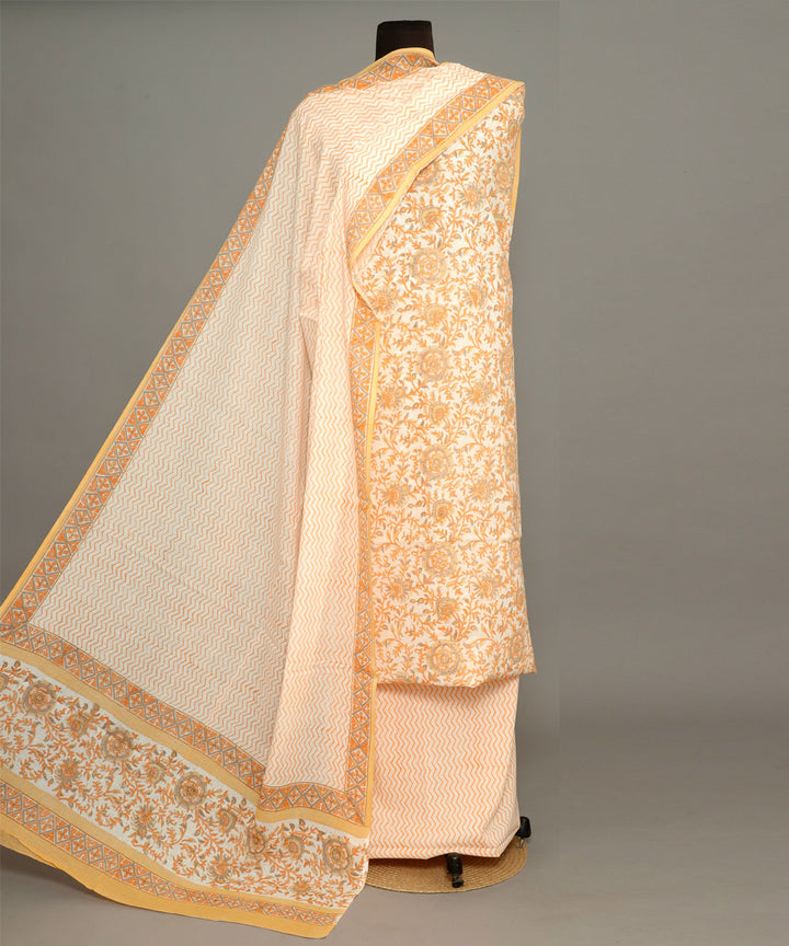 3pc Orange white handblock print cotton bagru dress material