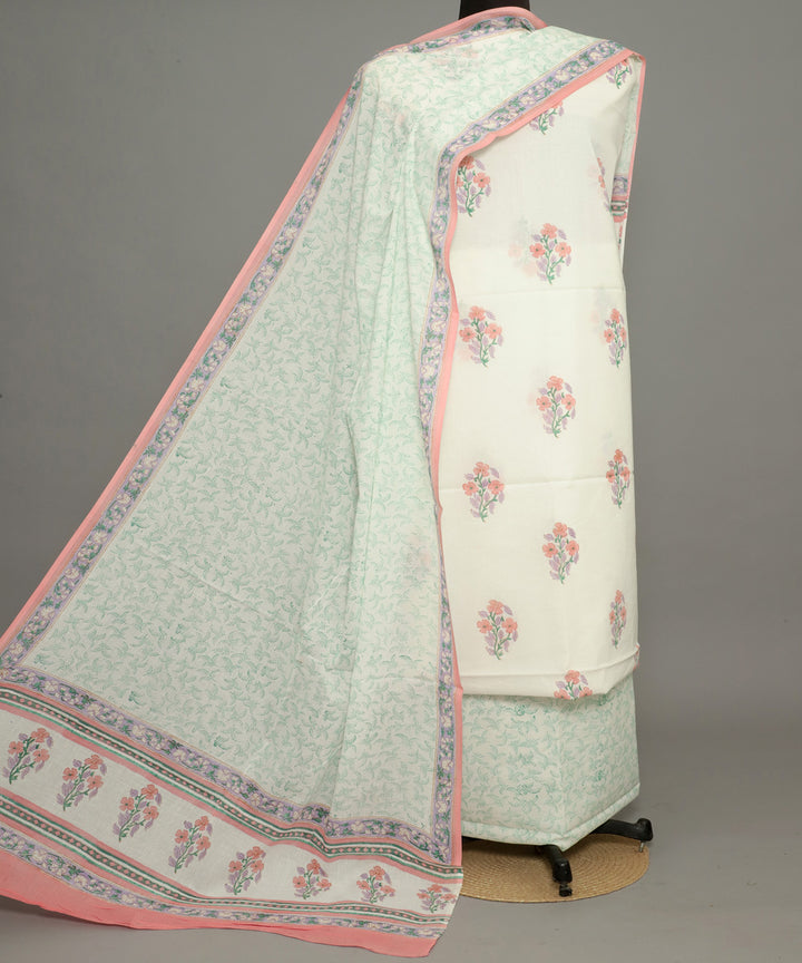 3pc White light pink handblock print cotton bagru dress material