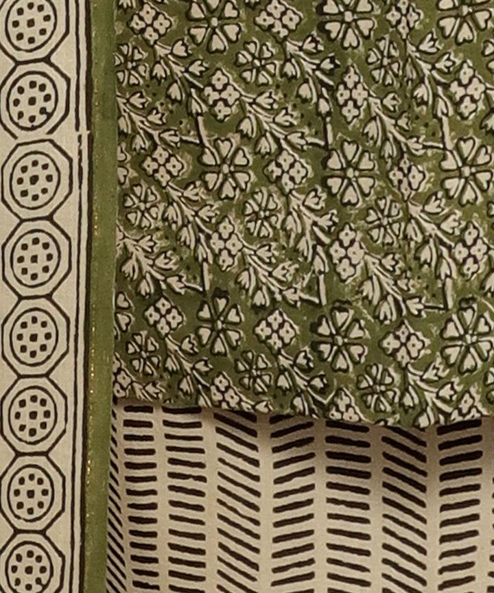 3pc Lime green beige handblock print cotton bagru dress material