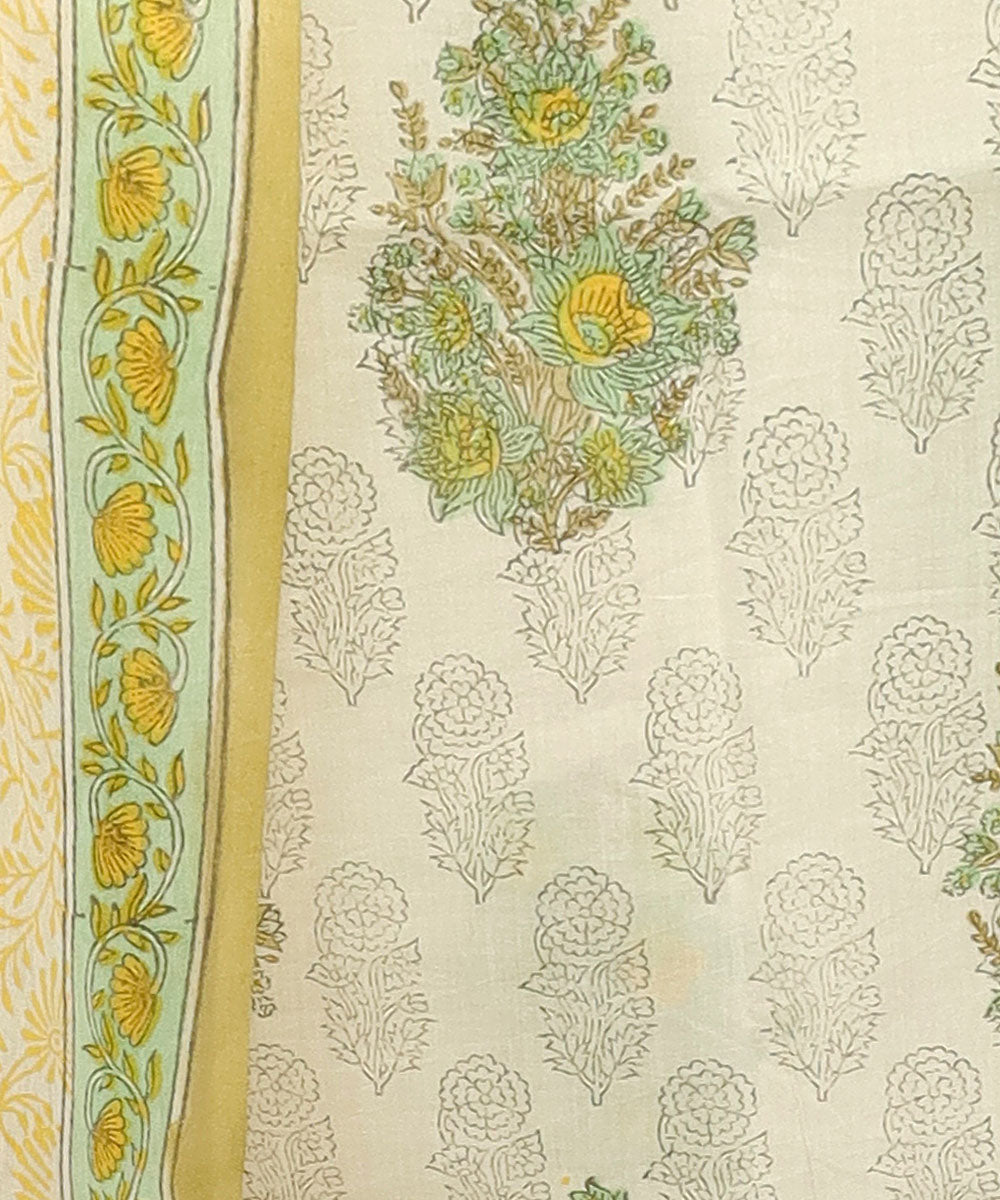 3pc White yellow handblock print cotton bagru dress material