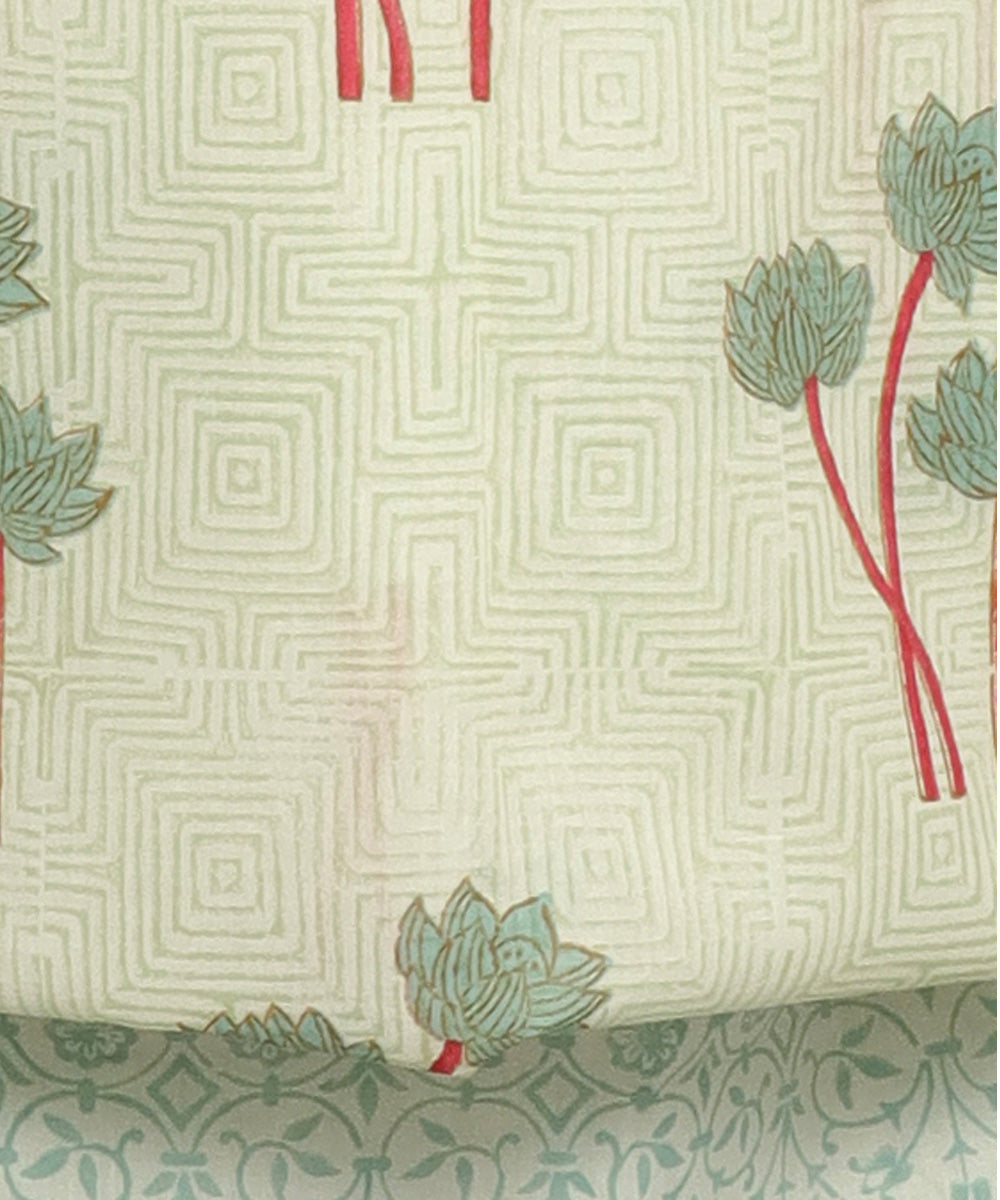 3pc White green handblock print cotton bagru dress material
