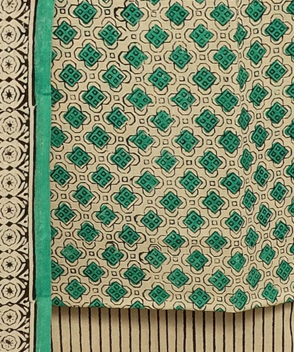 3pc Beige green handblock printed cotton bagru dress material