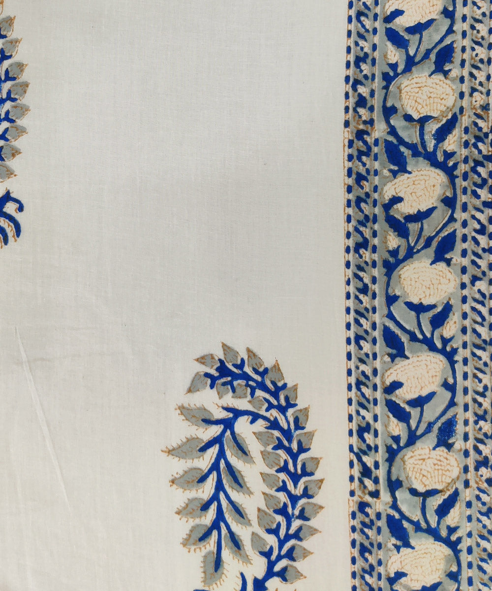 3pc White blue handblock print cotton bagru dress material