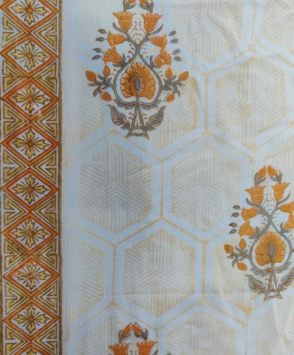 3pc White orange handblock print cotton bagru dress material
