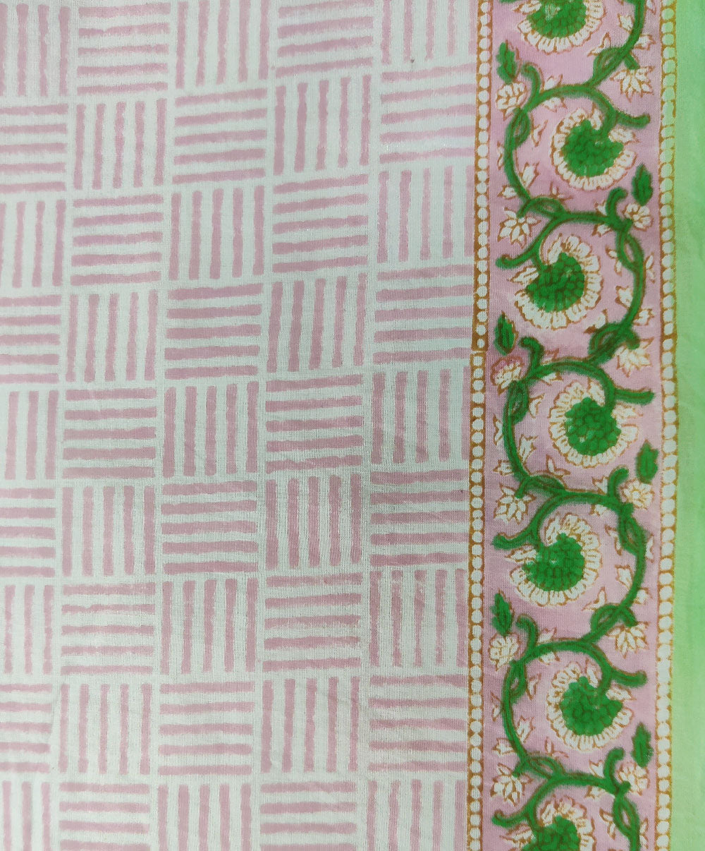 3pc White pink handblock print cotton bagru dress material
