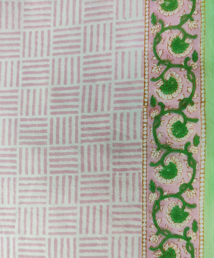 3pc White pink handblock print cotton bagru dress material