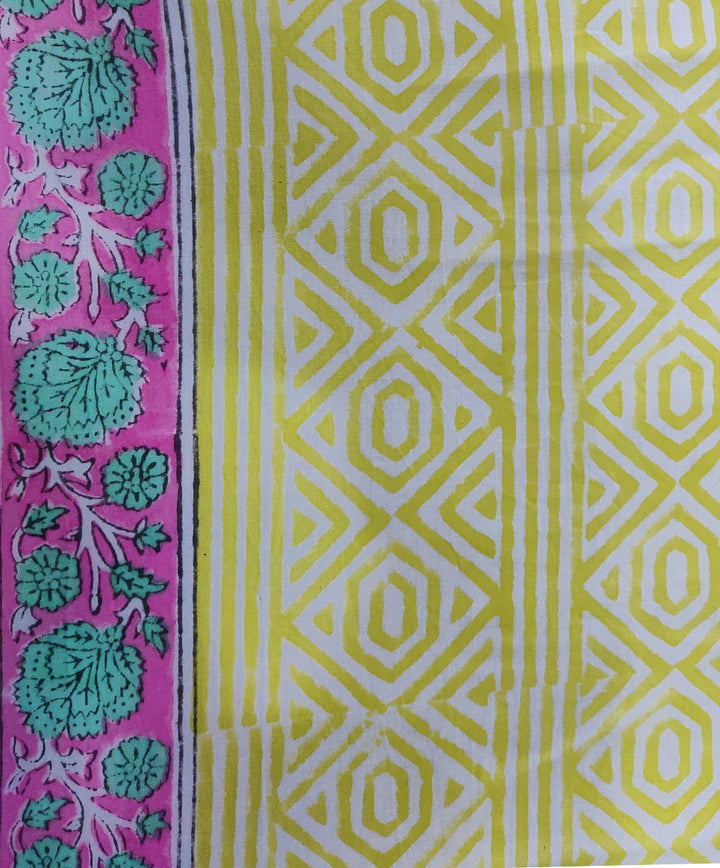 3pc Pink yellow handblock print cotton bagru dress material