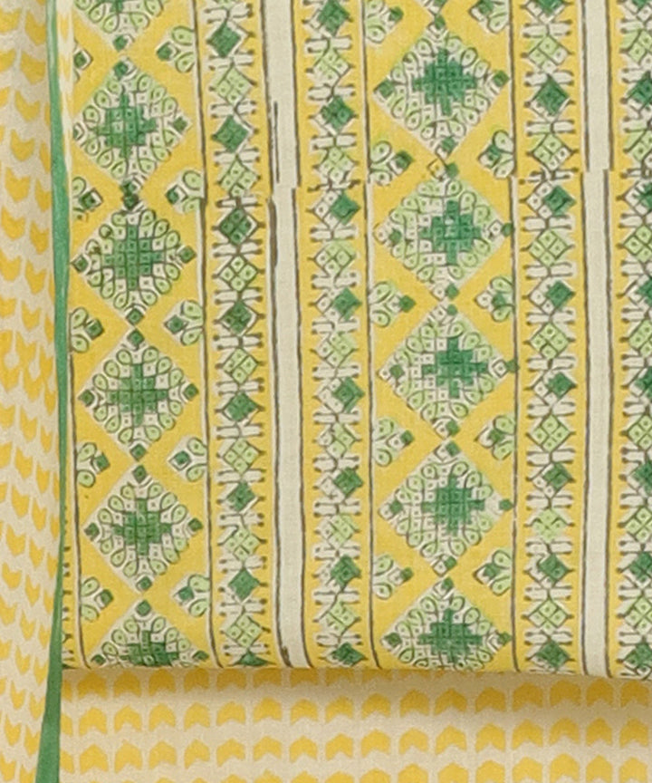 3pc Yellow green hand block print cotton bagru dress material