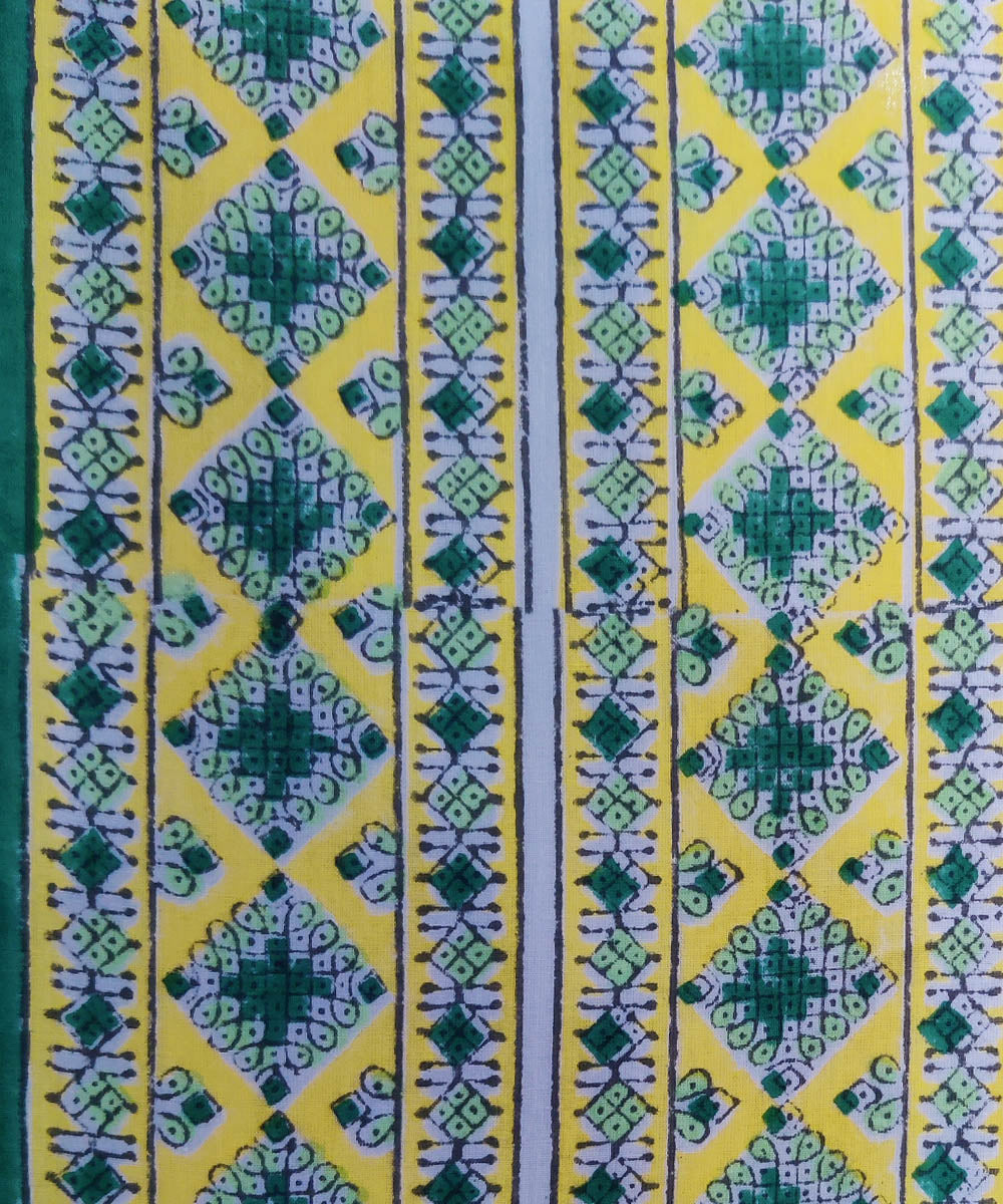 3pc Yellow green hand block print cotton bagru dress material
