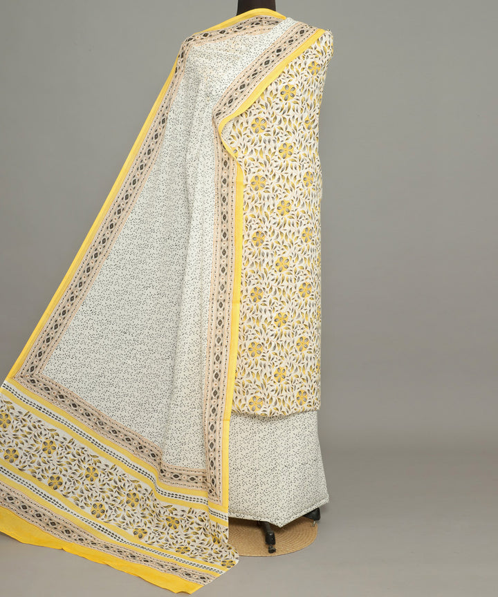 3pc Yellow beige hand block print cotton bagru dress material