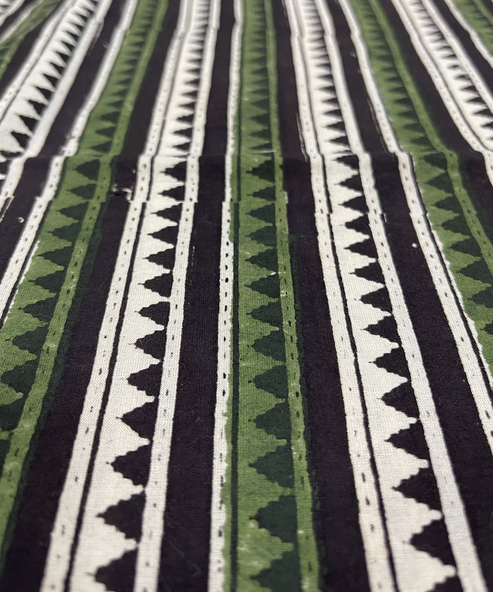 Black green hand printed cotton bagru kurta material (2.5m per qty)