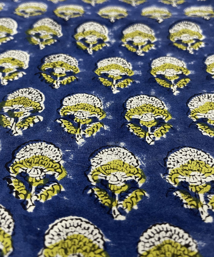 Blue yellow hand printed cotton bagru kurta material (2.5m per qty)