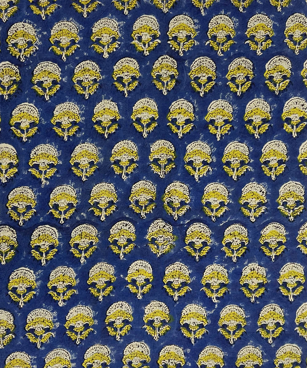 Blue yellow hand printed cotton bagru kurta material (2.5m per qty)