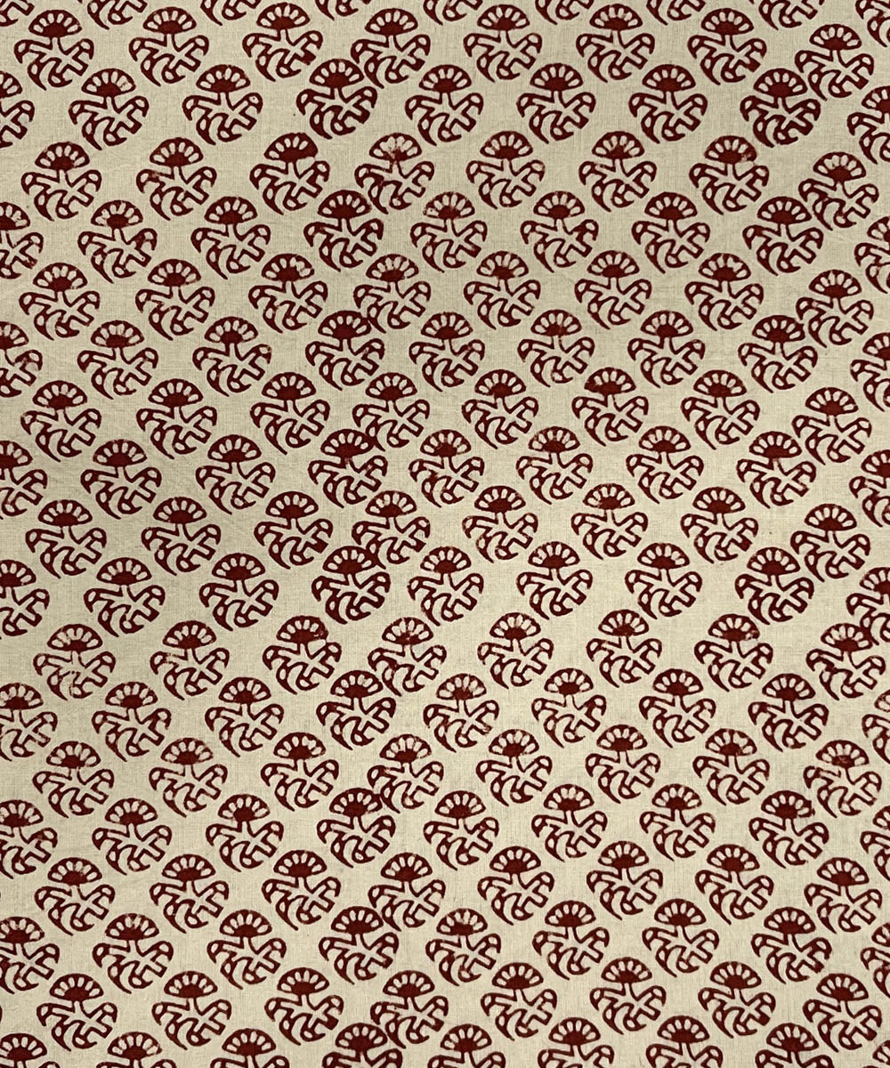 Maroon hand printed cotton bagru kurta material (2.5m per qty)