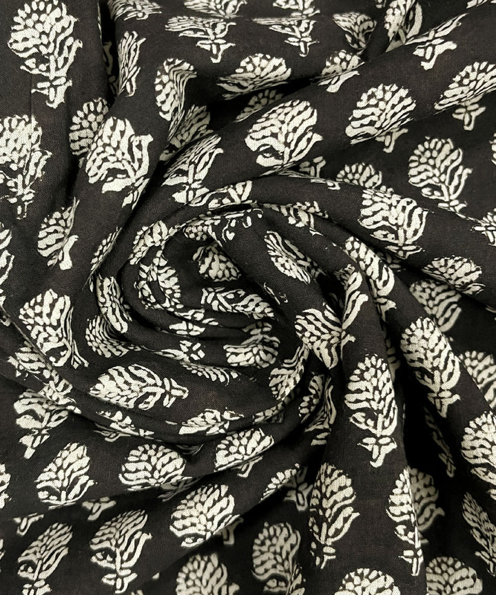 Black hand print cotton bagru kurta material (2.5m per qty)