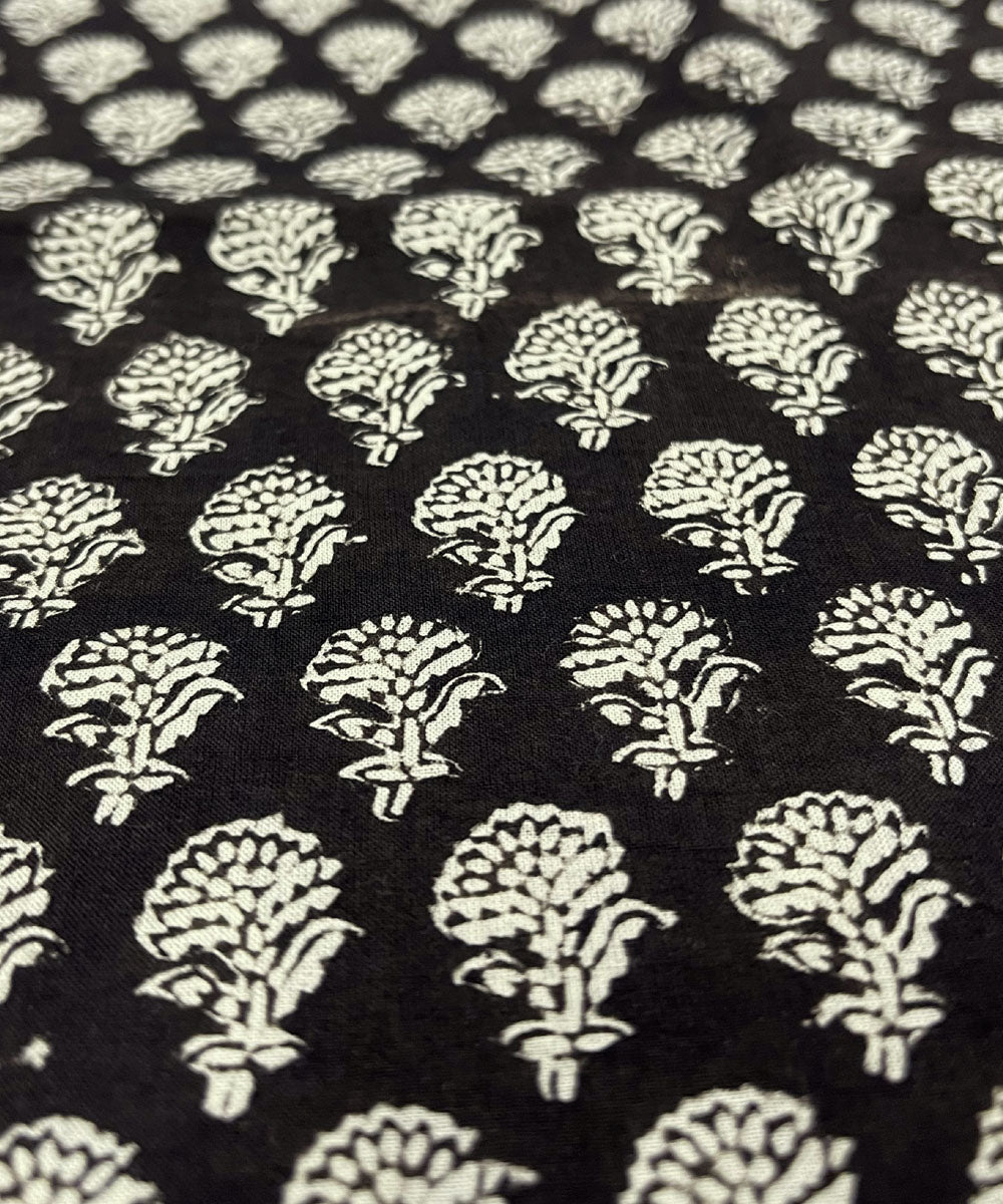 Black hand print cotton bagru kurta material (2.5m per qty)