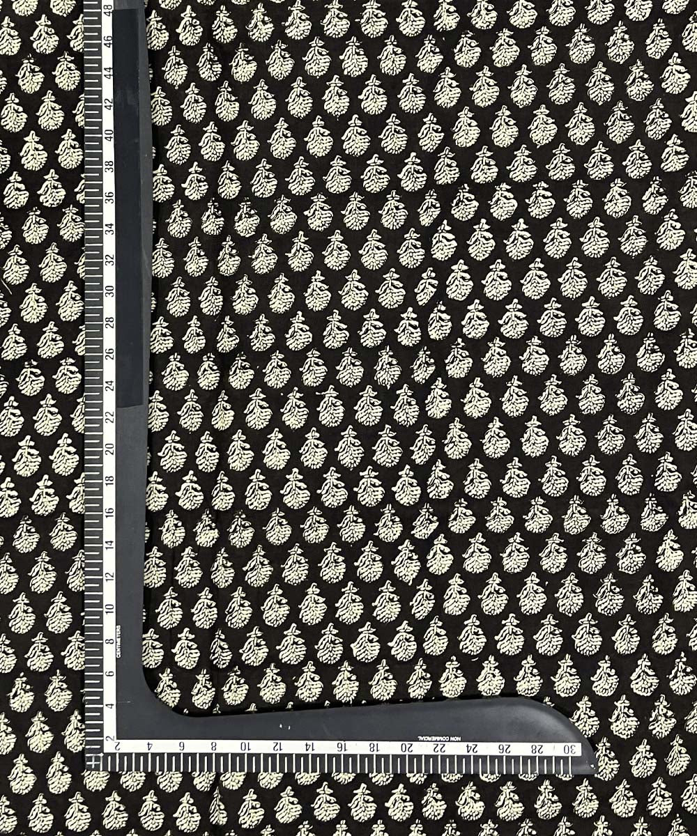 Black hand print cotton bagru kurta material (2.5m per qty)