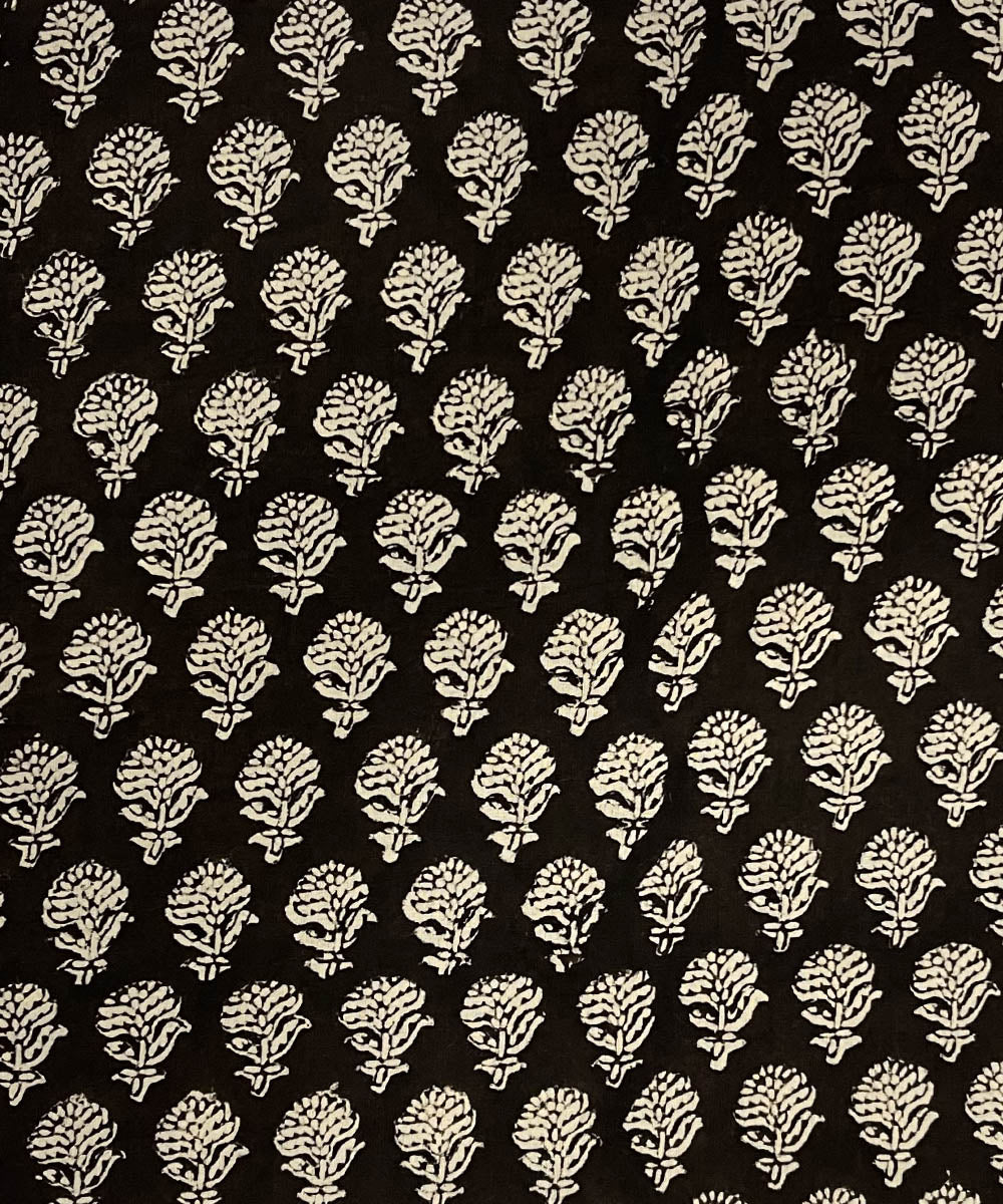 Black hand print cotton bagru kurta material (2.5m per qty)