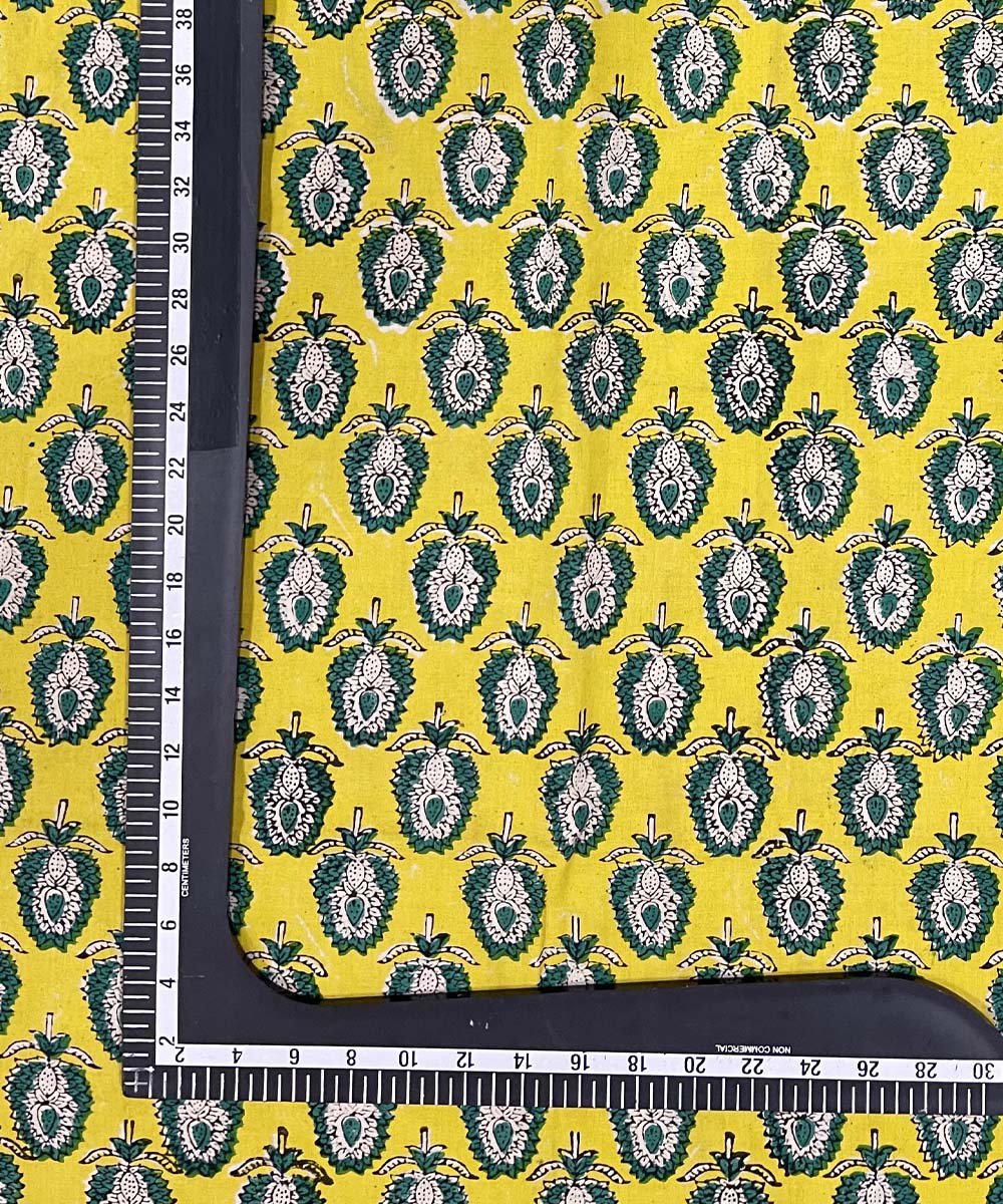 Yellow green hand print cotton bagru kurta material (2.5m per qty)