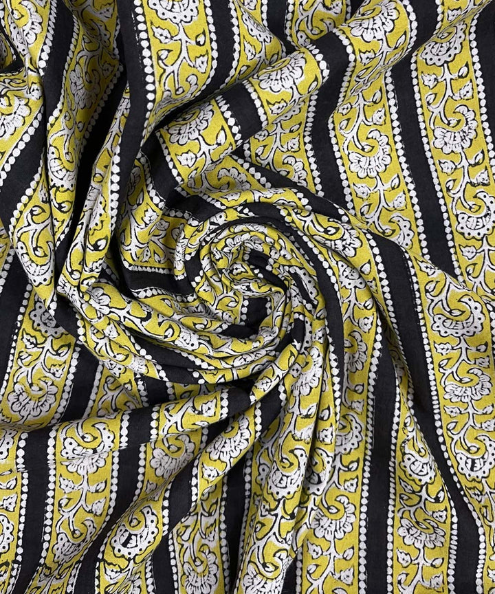 Yellow black hand print cotton bagru kurta material (2.5m per qty)