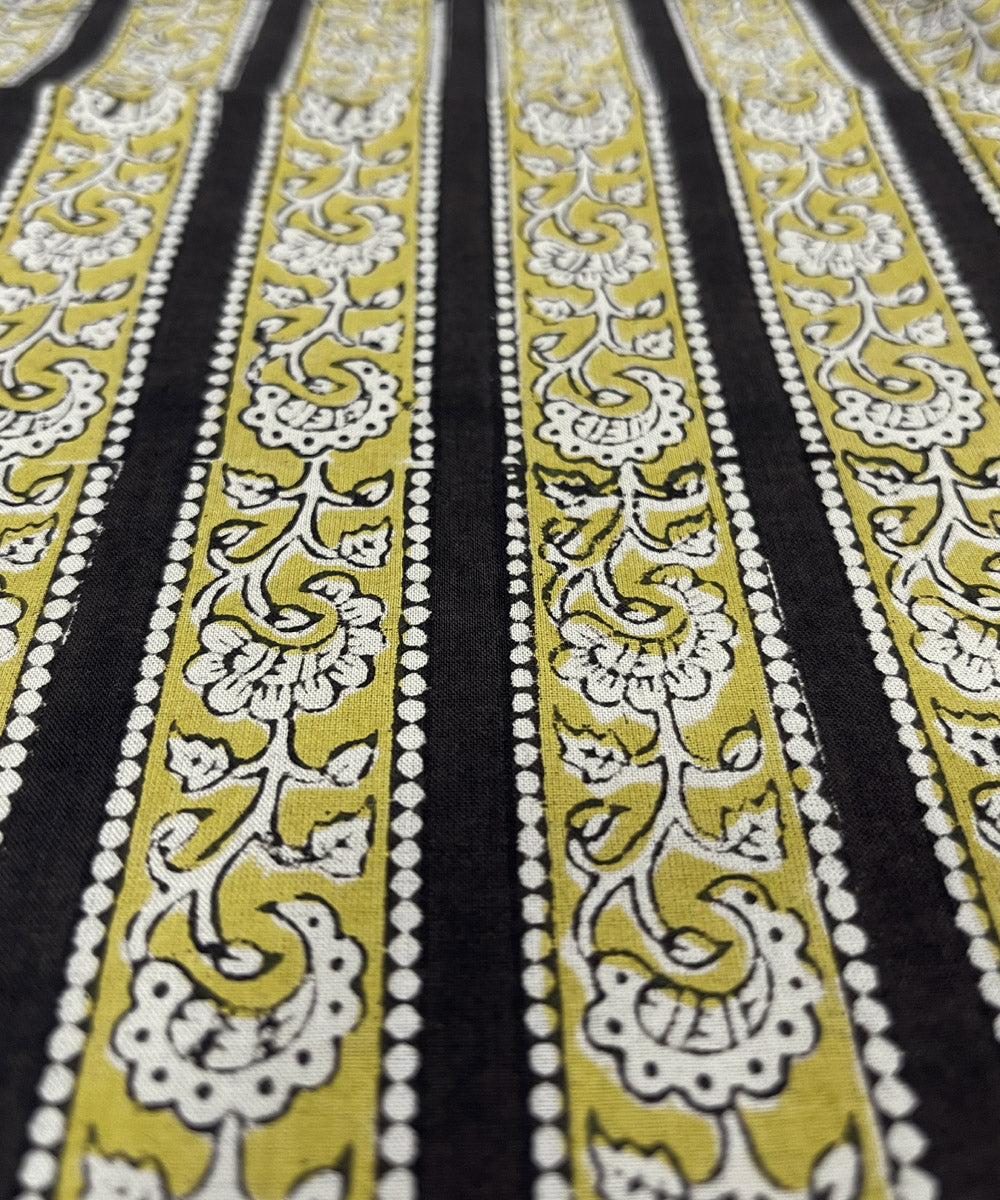 Yellow black hand print cotton bagru kurta material (2.5m per qty)
