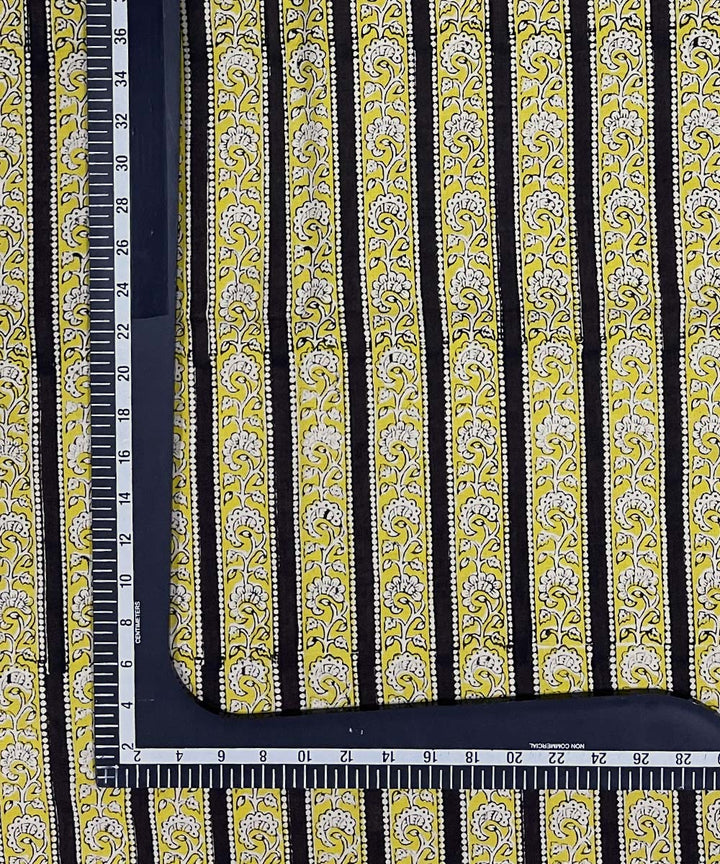 Yellow black hand print cotton bagru kurta material (2.5m per qty)