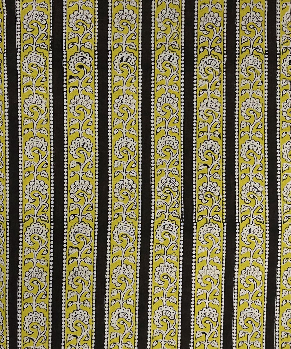 Yellow black hand print cotton bagru kurta material (2.5m per qty)