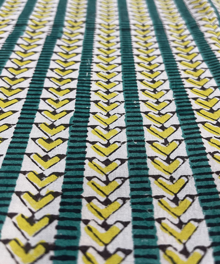 Green yellow hand print cotton bagru kurta material (2.5m per qty)