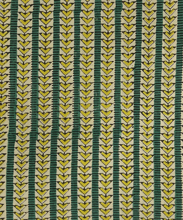 Green yellow hand print cotton bagru kurta material (2.5m per qty)