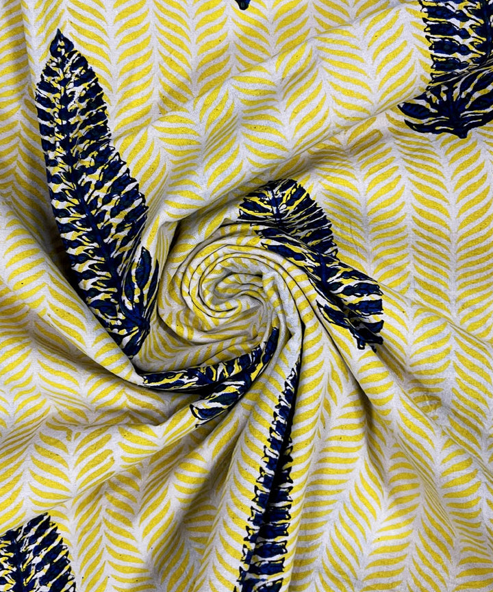 Yellow blue hand print cotton bagru kurta material (2.5m per qty)
