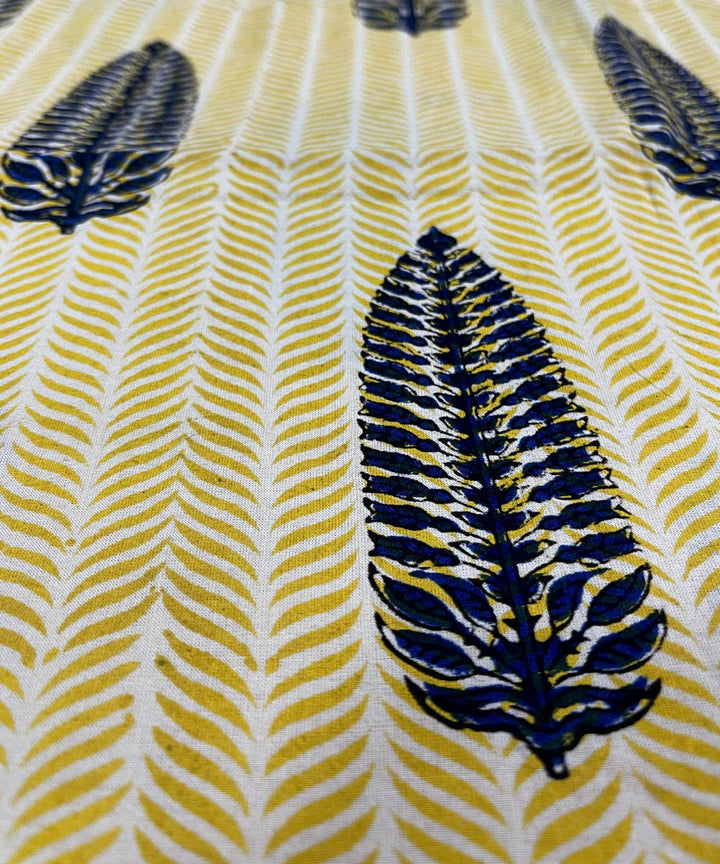 Yellow blue hand print cotton bagru kurta material (2.5m per qty)